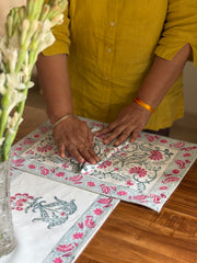 Floral Hand block Cotton Table Set | 6 Placemats + 1 Runner + 6 Napkins