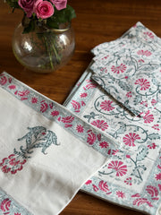 Floral Hand block Cotton Table Set | 6 Placemats + 1 Runner + 6 Napkins