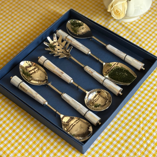 Silver & Pearl Serving Cutlery | Set of 6