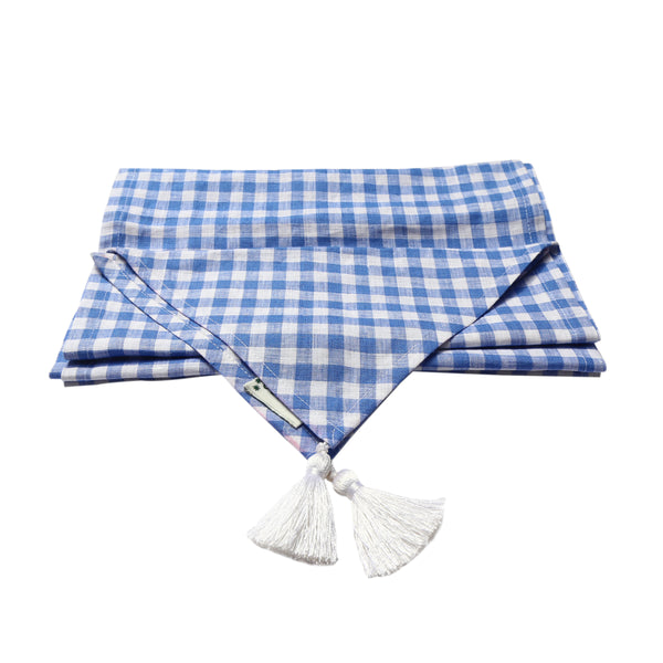 Gingham Blue Linen Runner