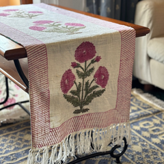 Soft Bloom Handblock Table Runner