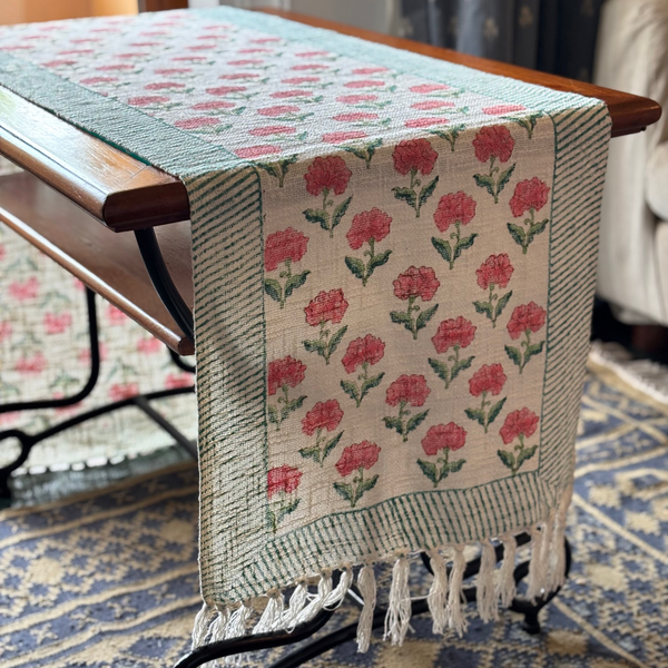Soft Bloom Handblock Table Runner