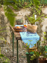 Gingham Blue Linen Runner